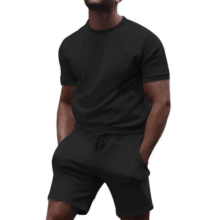 Herren nan minimalistisches Jersey-Ensemble mit bequemem Rundhalsshirt und elastischer Tunnelzug-Kurzhose Drune