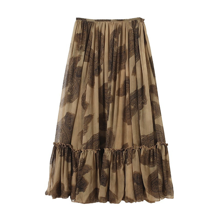 Damen Maxirock aus Chiffon mit Plissée, Elastischem Bund und Volantsaum Drune