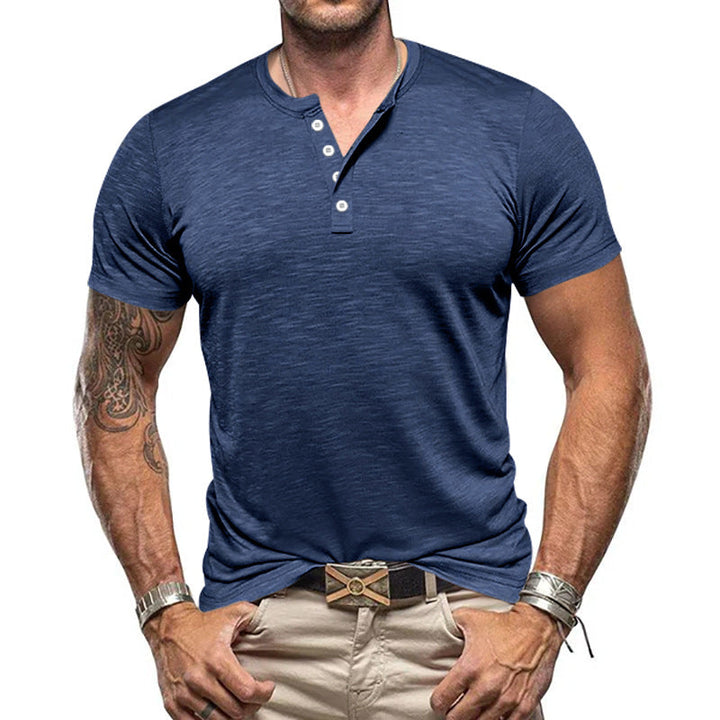 Herren Kurzarm-Henley-T-Shirt aus atmungsaktivem Baumwollmix mit modernem Schnitt Drune