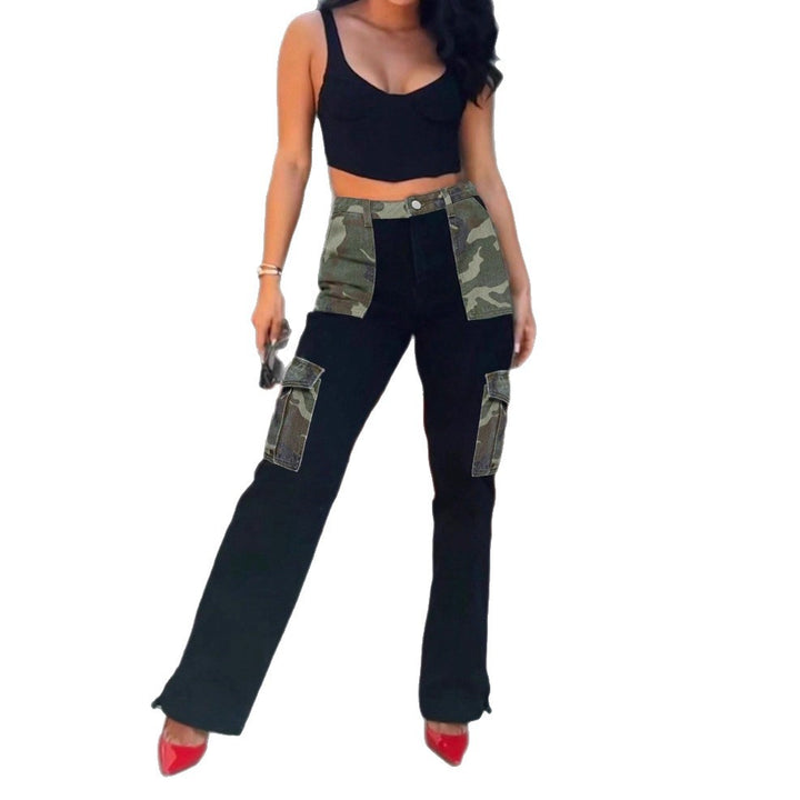 Damen High-Waist Cargo-Jeans mit Camouflage-Einsätzen und weitem Bein Drune