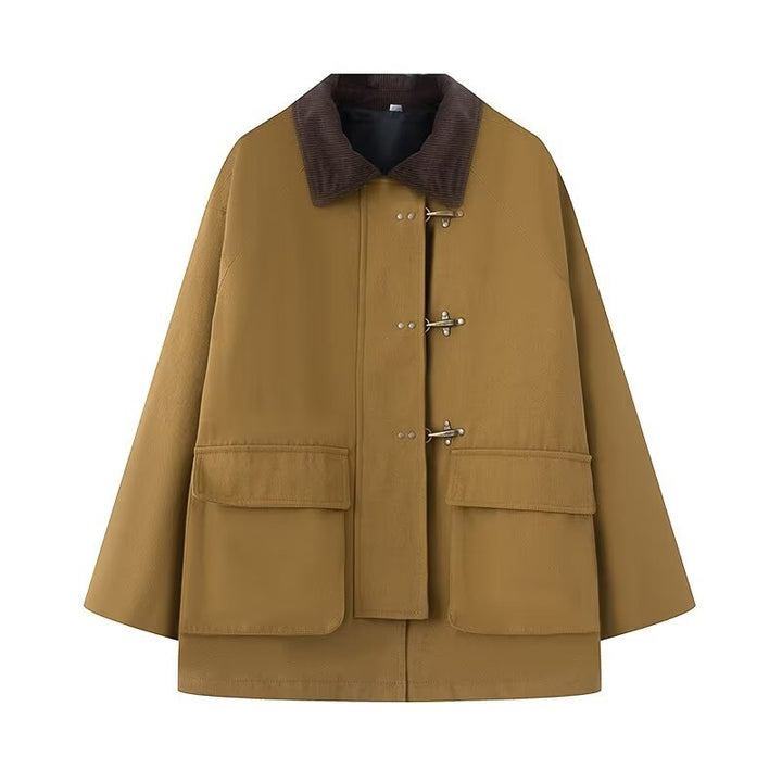 Damen modische Übergangsjacke mit praktischem Knopfverschluss und großen Taschen Drune