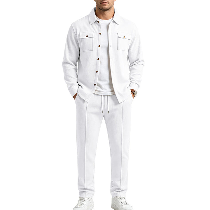 Herren Strukturiertes Strick-Set Overshirt mit Brusttaschen & Slim Jogginghose Drune