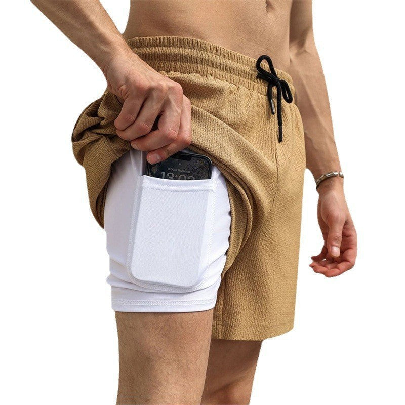 Herren nan zweilagige Badeshorts mit integrierter Kompressions-Innenhose und versteckter Handytasche Drune