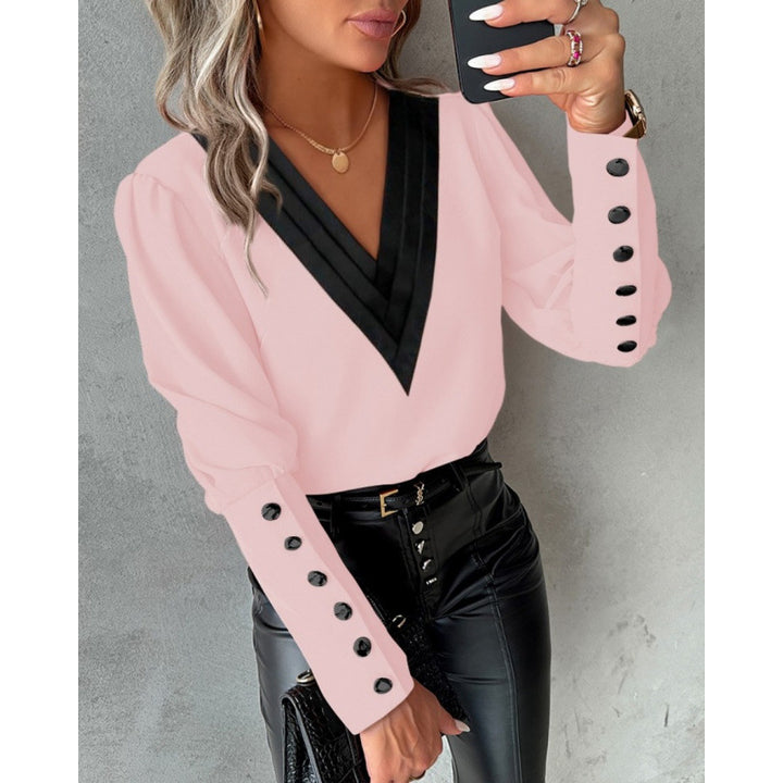 Damen Bluse mit V-Ausschnitt und eleganten Puffärmeln Drune