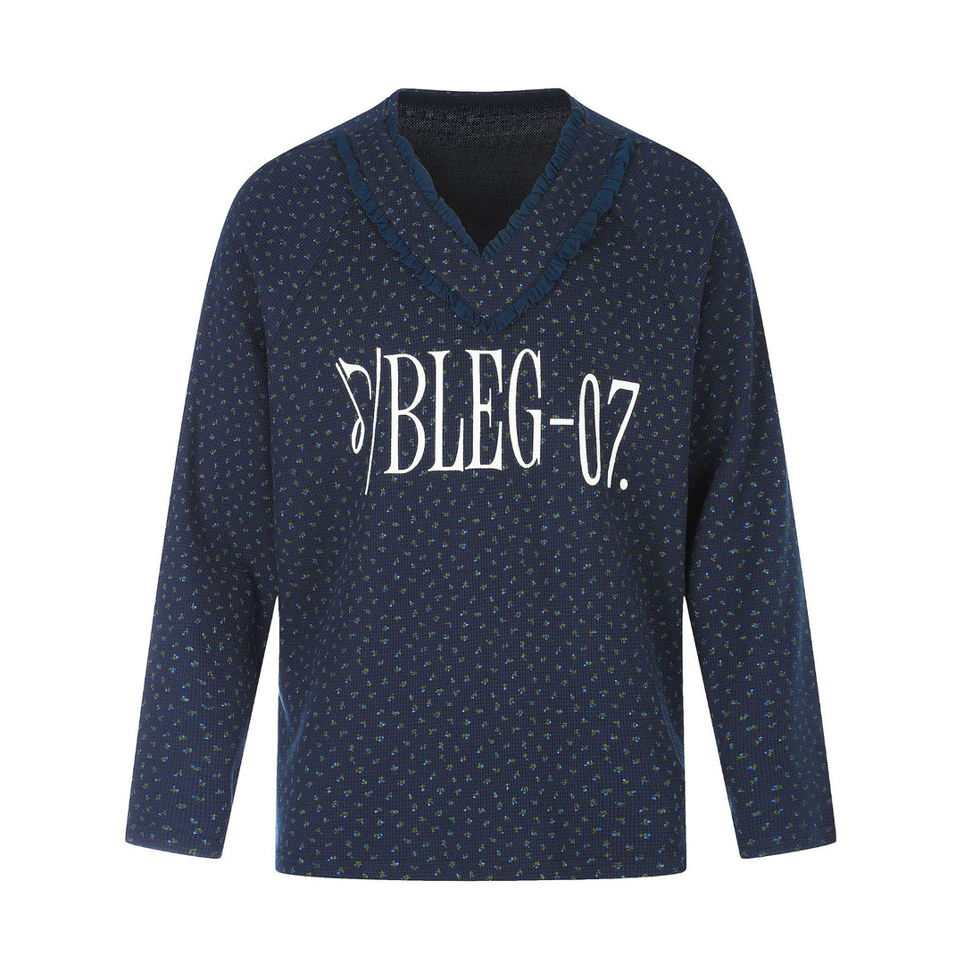 Damen Feinstruktur V‑Ausschnitt Strickpullover mit Rüschenkragen Drune