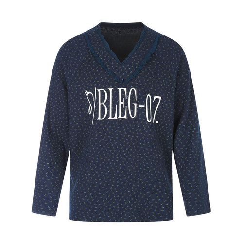 Damen Feinstruktur V‑Ausschnitt Strickpullover mit Rüschenkragen Drune