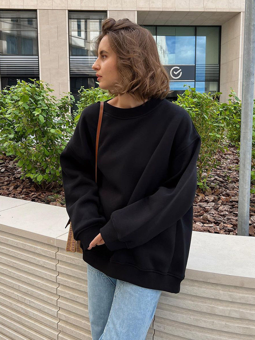 Damen Oversized Sweatshirt mit dropped Shoulder und weichem Fleece-Waren Drune