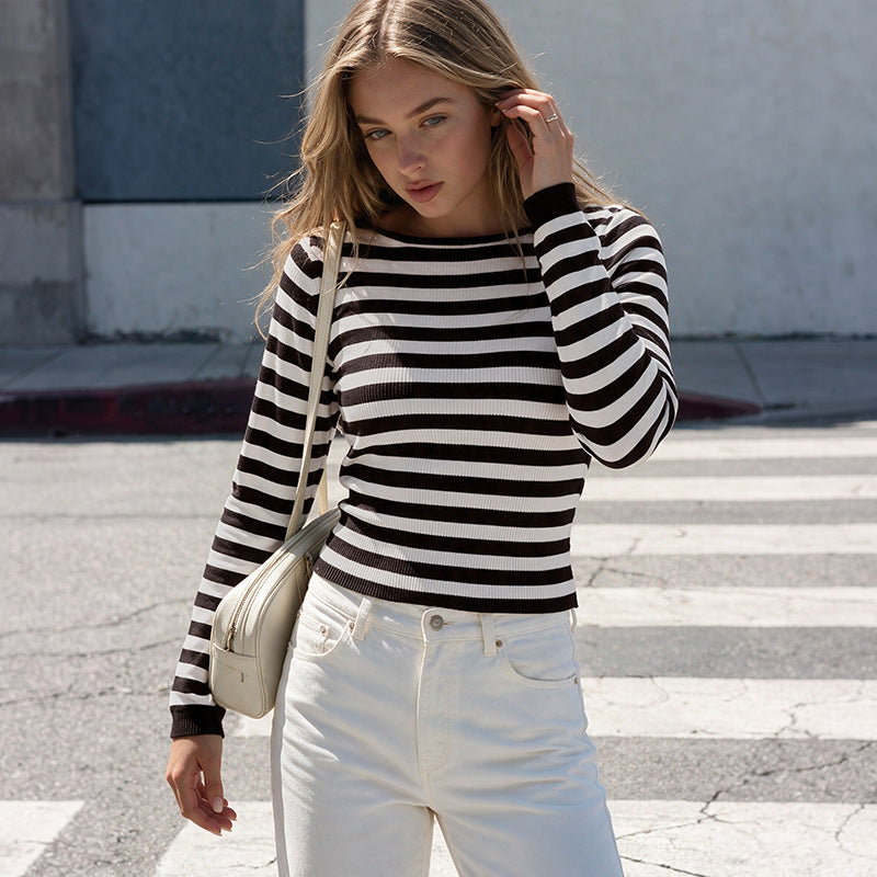 Damen Lässiger Langarm-Pullover im modernen Streifenlook Drune