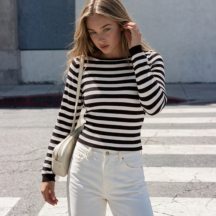 Damen Lässiger Langarm-Pullover im modernen Streifenlook Drune