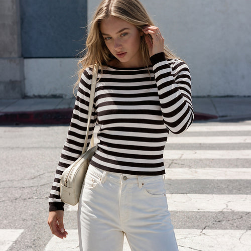 Damen Lässiger Langarm-Pullover im modernen Streifenlook Drune