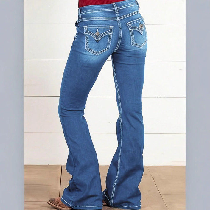 Damen Taillenhohe Denim‑Flare‑Jeans mit seitlicher Zierknopfleiste und sculptendem Sitz Drune