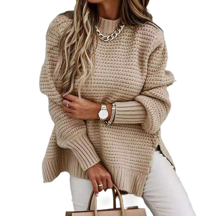 Damen Strickpullover mit modernem Waffle-Muster und weiten Ärmeln Drune