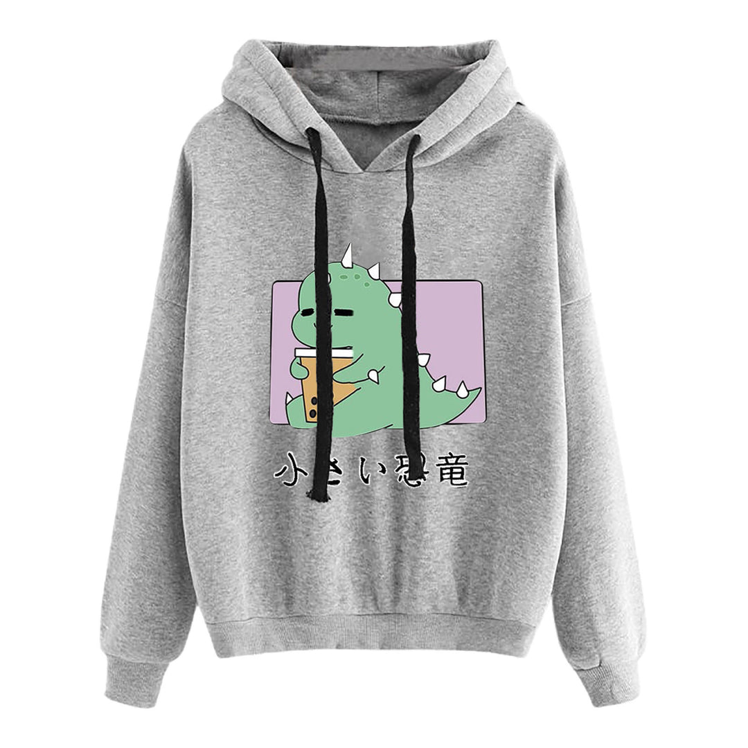 Damen nan kurz geschnittener Cropped-Kapuzenpullover mit niedlicher Frosch-Illustration und verstellbarer Kapuze Drune