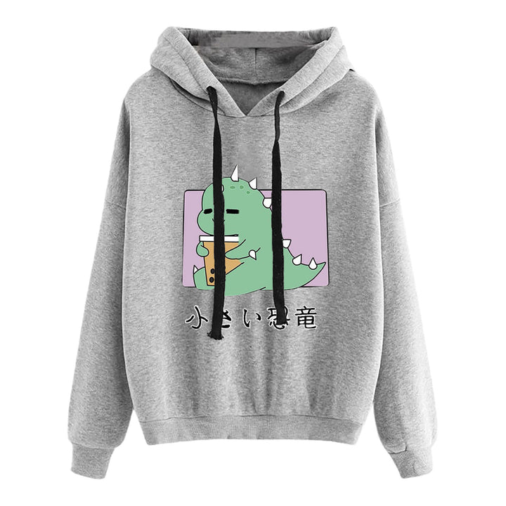 Damen nan kurz geschnittener Cropped-Kapuzenpullover mit niedlicher Frosch-Illustration und verstellbarer Kapuze Drune