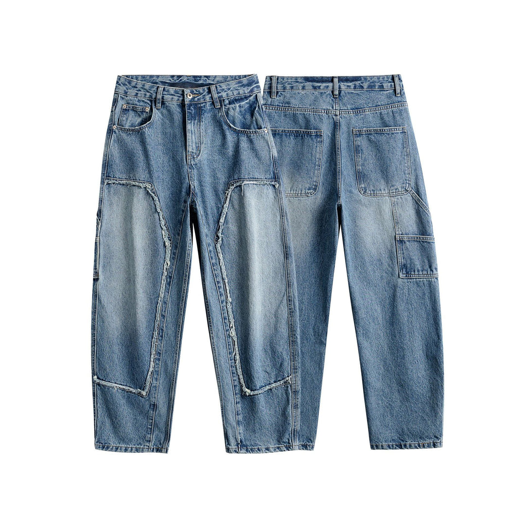 Damen Jeanshose mit kontrastierenden Knie‑Panels und ausgefransten Nähten Drune