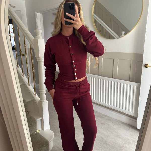 Damen gemütliches Strick-Loungewear-Set mit Knopfleiste Drune