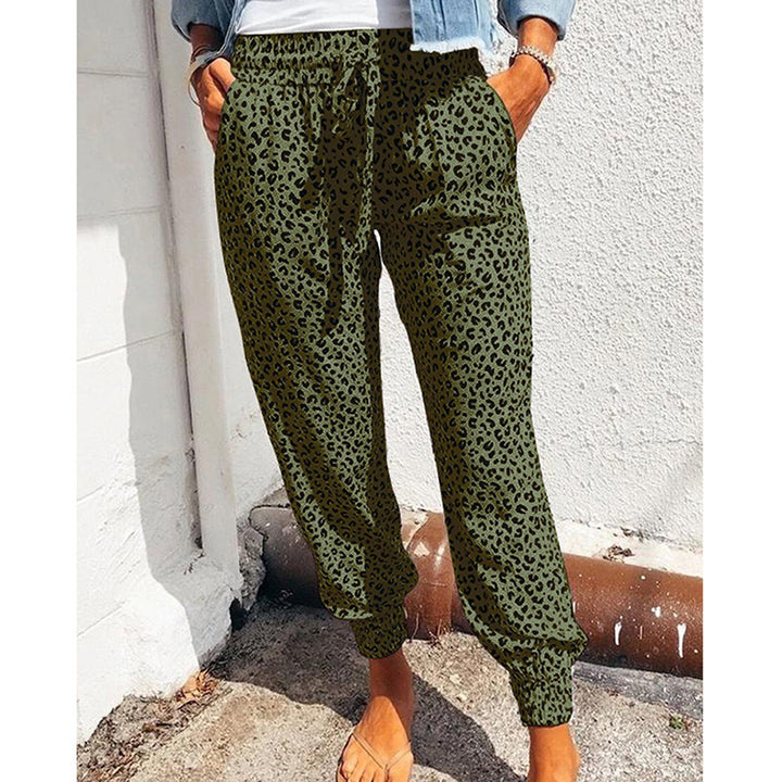Damen nan lässige Leoparden-Print Jogginghose mit Tunnelzug, Eingrifftaschen und elastischen Bündchen Drune