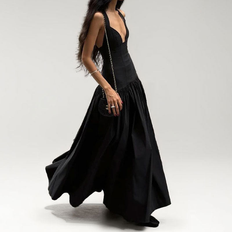 Damen Abendkleid mit elegantem V-Ausschnitt und aufwendigem Rock Drune