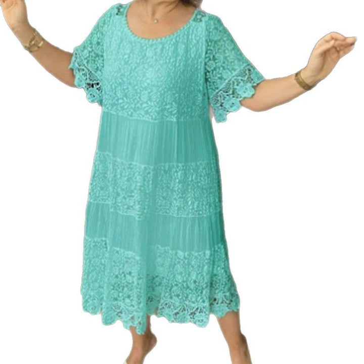 Damen nan mehrlagiges Spitzen-Midikleid mit plissierten Einsätzen und Volantärmeln Drune