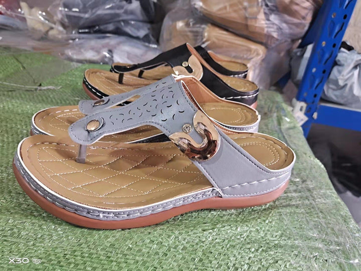 Damen Komfortable Zehentrenner-Sandalen mit anatomischem Fußbett und modischem Riemendesign Drune