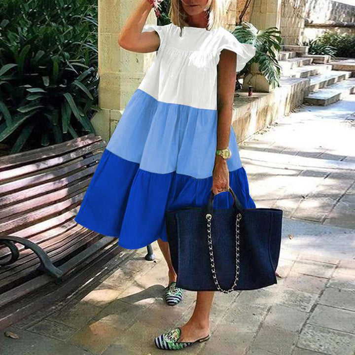 Damen Sommerkleid mit voluminösem Rock und Rüschenärmeln Drune