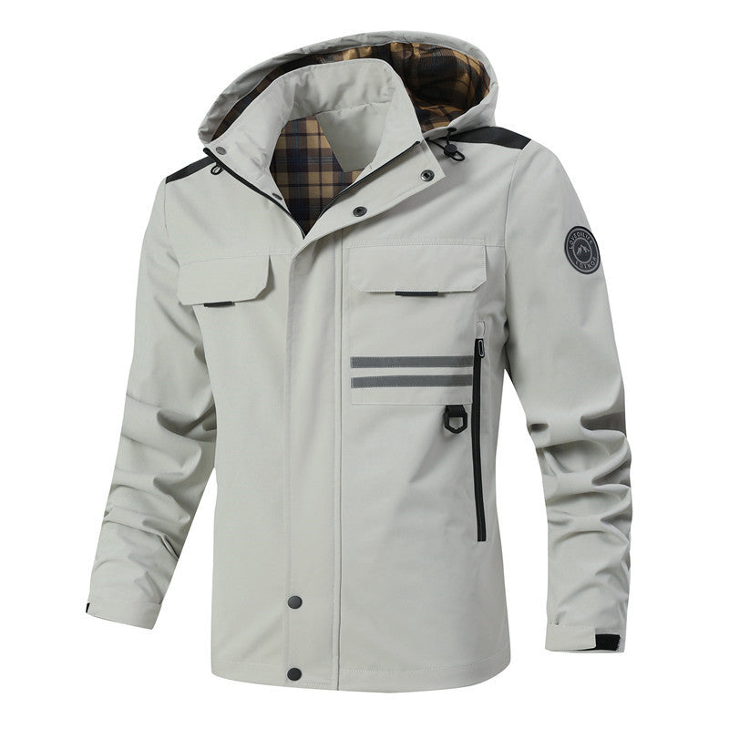 Herren Technische Parka-Jacke mit Kapuze, Reflektierenden Details und Karo-Innenfutter Drune
