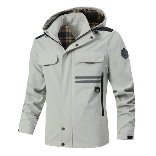 Herren Technische Parka-Jacke mit Kapuze, Reflektierenden Details und Karo-Innenfutter Drune