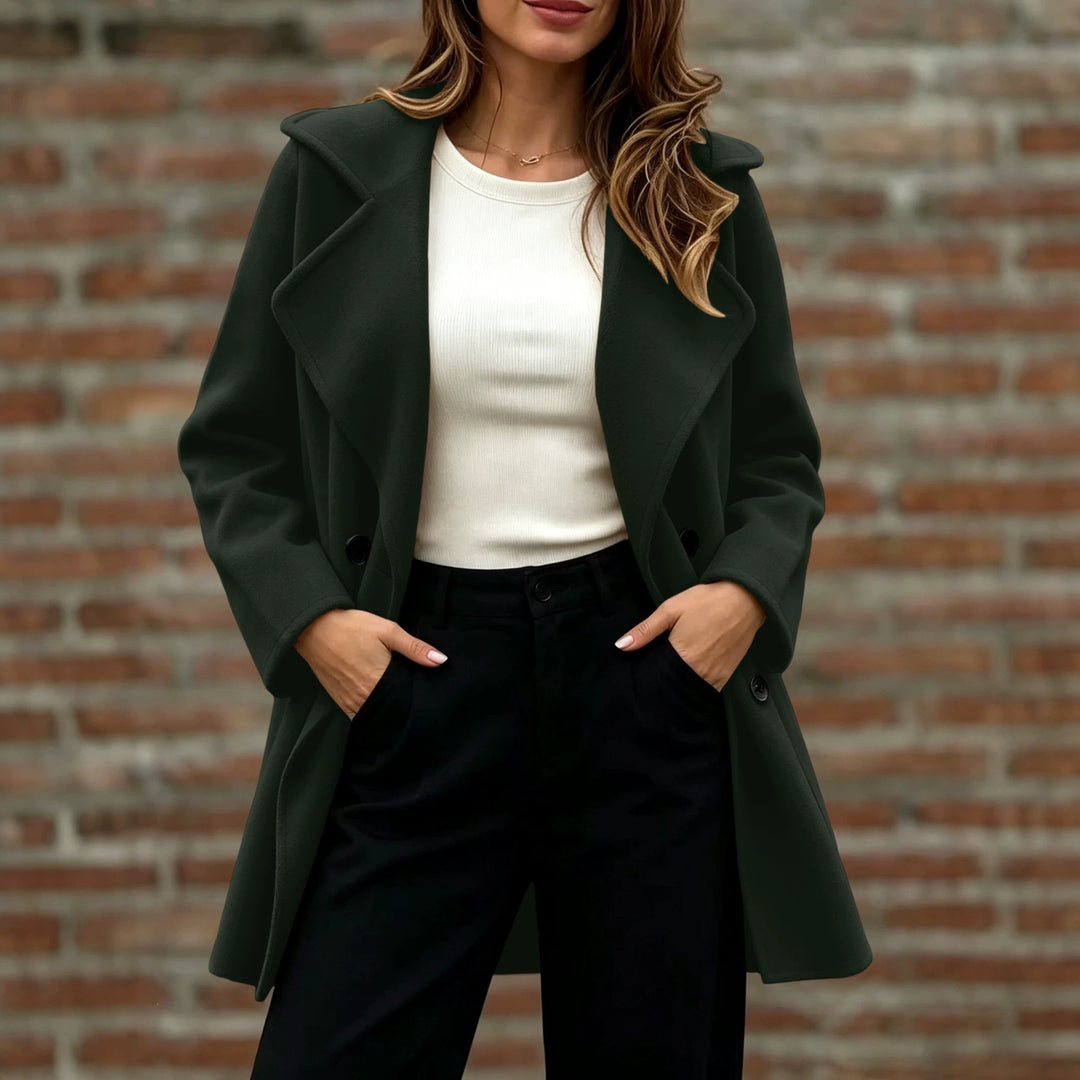 Damen Doppelreihiger Wollmantel mit Oversize-Revers Drune