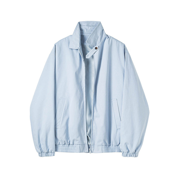 Herren Minimalistische Harrington-Übergangsjacke mit Stehkragen, Kinnschutzriegel und elastischem Saum Drune