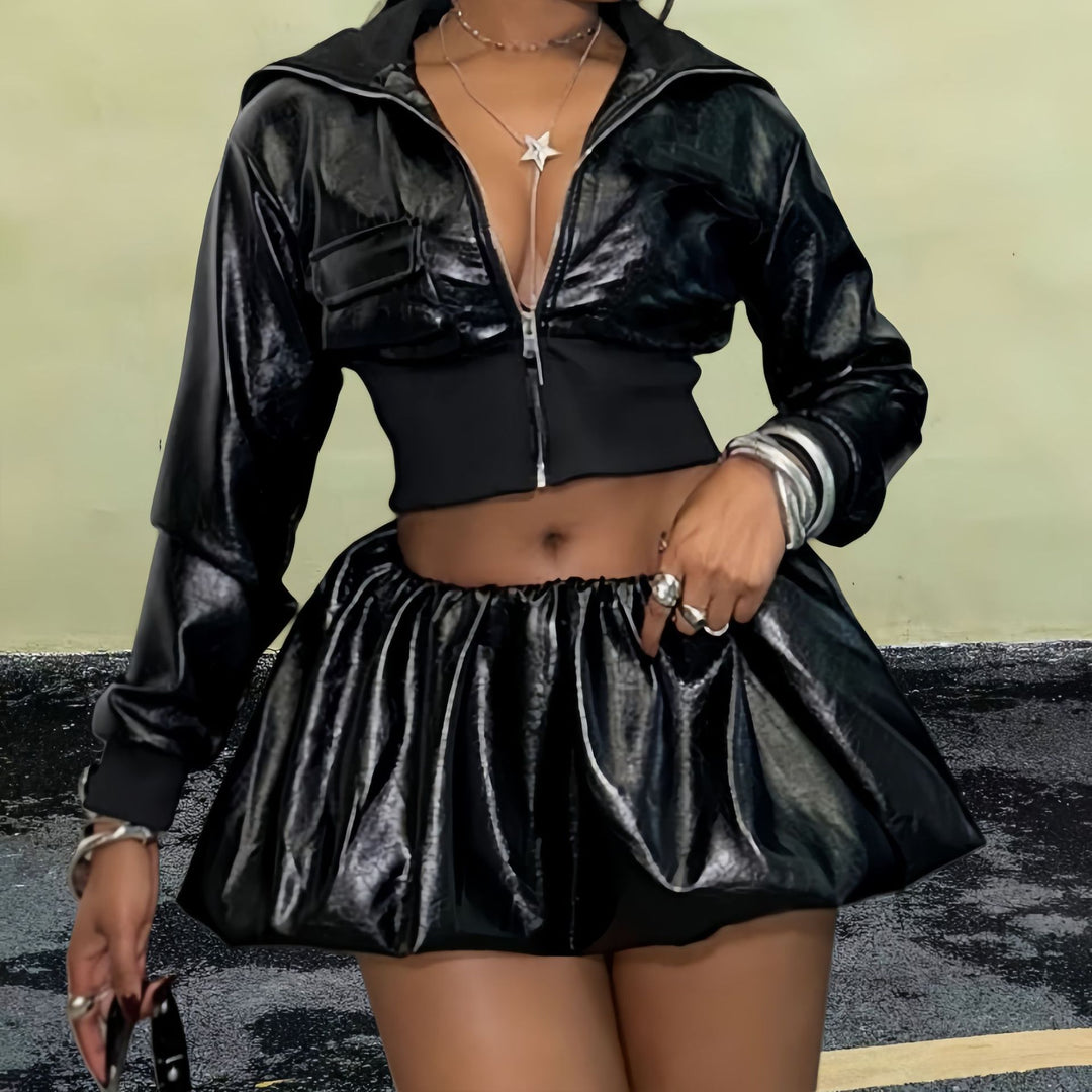 Damen Kurzjacke mit glänzendem Finish und elastischem Bund Drune