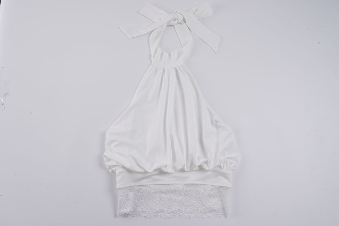 Damen elegantes Spaghetti-Trägertop mit transparentem Spitzenbesatz Drune