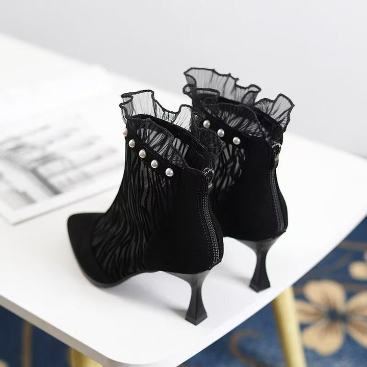 Damen Elegante Netze Stiefeletten mit Rüschendetails Drune