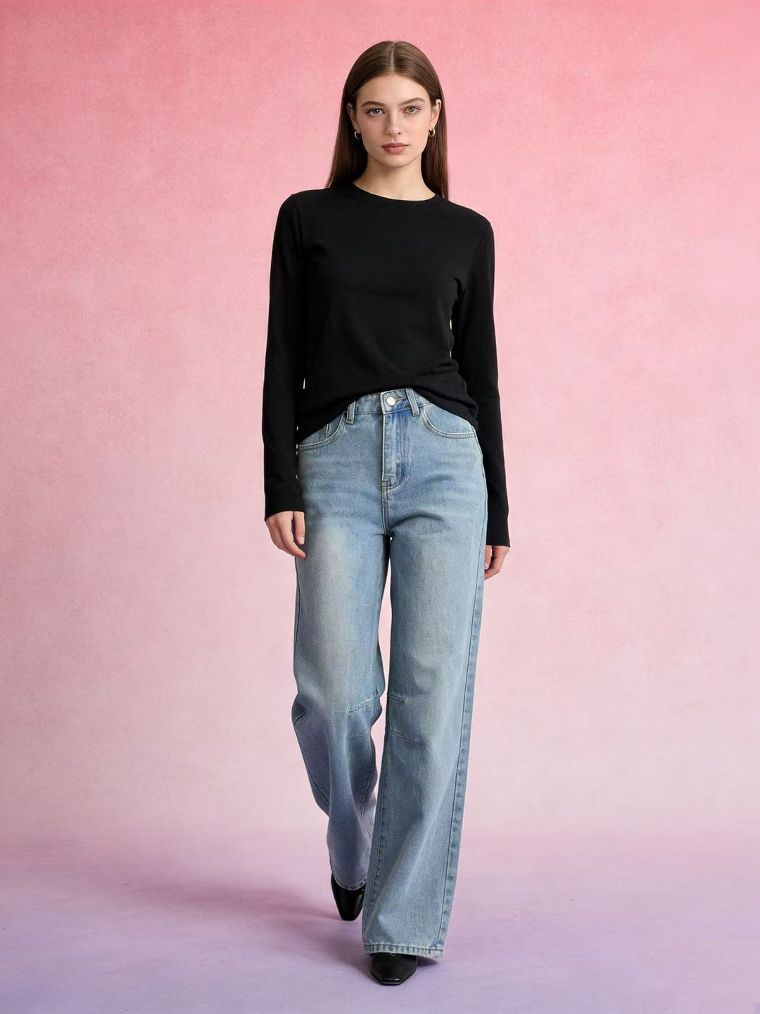 Damen nan schlichtes langarm-Feinstrickshirt mit Rundhalsausschnitt, leicht taillierter Silhouette und elastischem Tragekomfort Drune