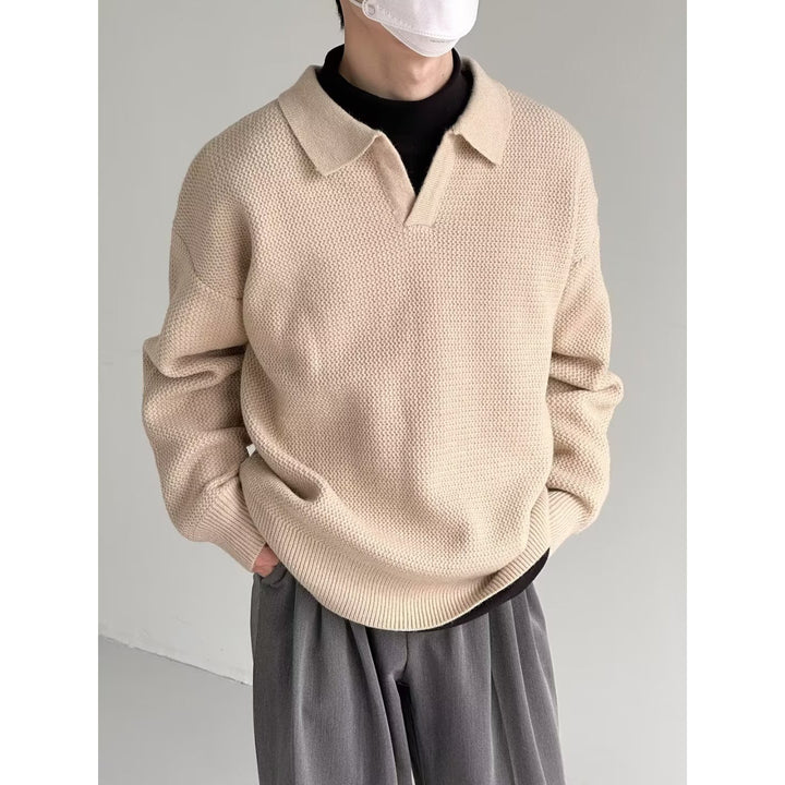 Herren Modischer Grobstrickpullover mit V-Ausschnitt und Schulterüberschuss Drune