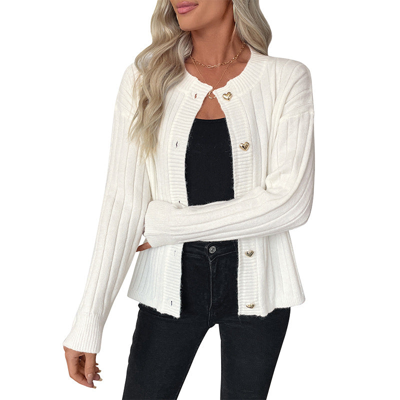 Damen Gerippter Strickcardigan mit Herzknopfleiste Drune