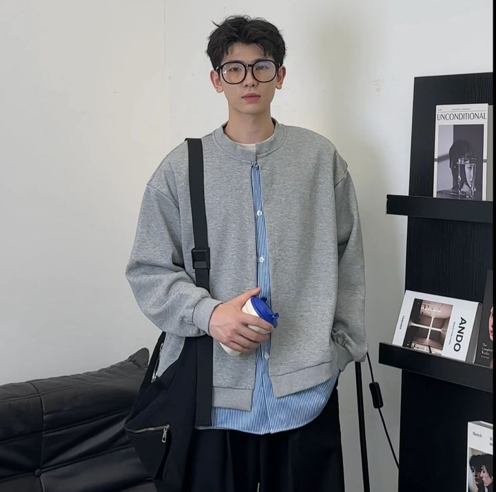 Herren Sweatshirt im Lagenlook mit verdeckter Knopfleiste und Rundhalsausschnitt Drune