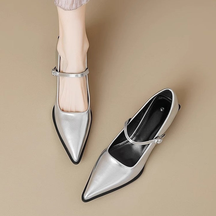 Damen Riemchenpumps im Mary‑Jane‑Stil mit spitzer Zehenkappe und geformtem Blockabsatz Drune