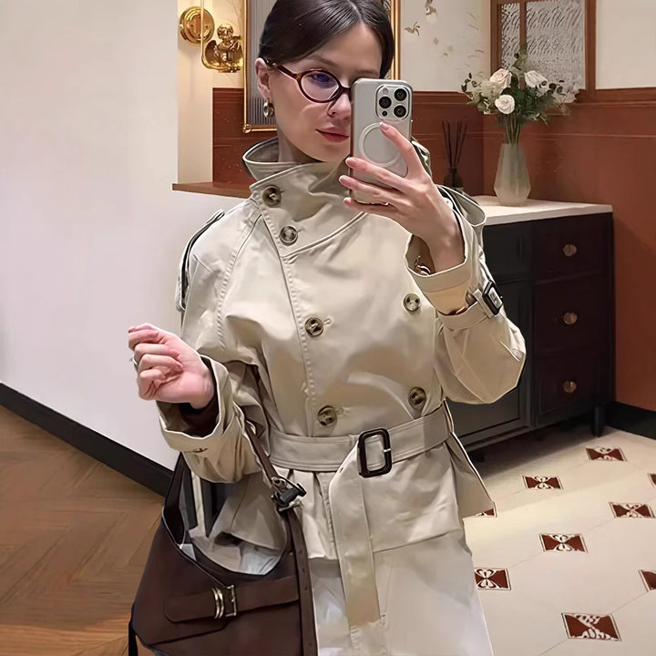 Damen Trenchcoat mit taillierter Silhouette und doppelter Knopfleiste Drune