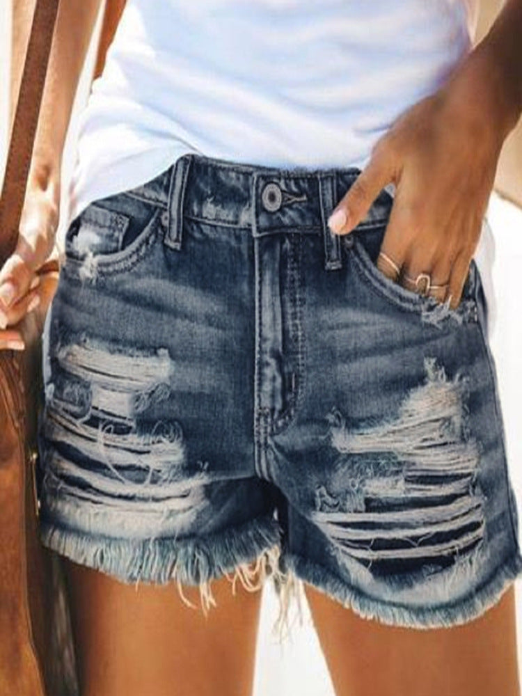Damen trendige Destroyed Denim-Shorts mit ausgefransten Säumen und modischen Rissdetails Drune