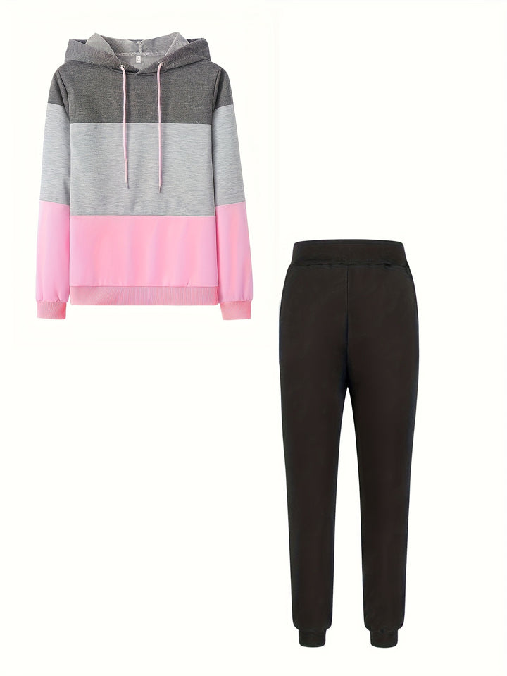 Damen modischer Freizeitpullover mit Kapuze und Farbblockdesign Drune