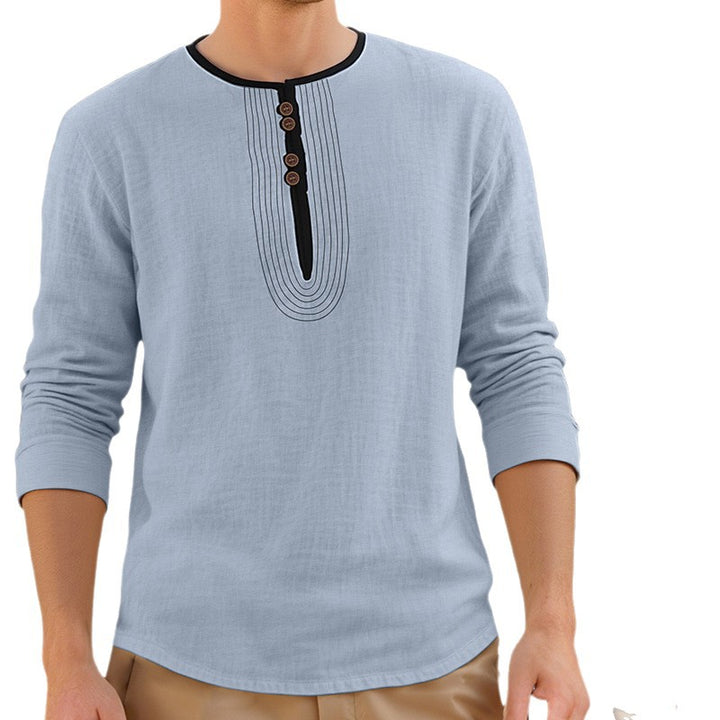 Herren nan lässiges Leinenmix-Langarmshirt mit dekorativer Knopfleiste und Ziersteppung Drune