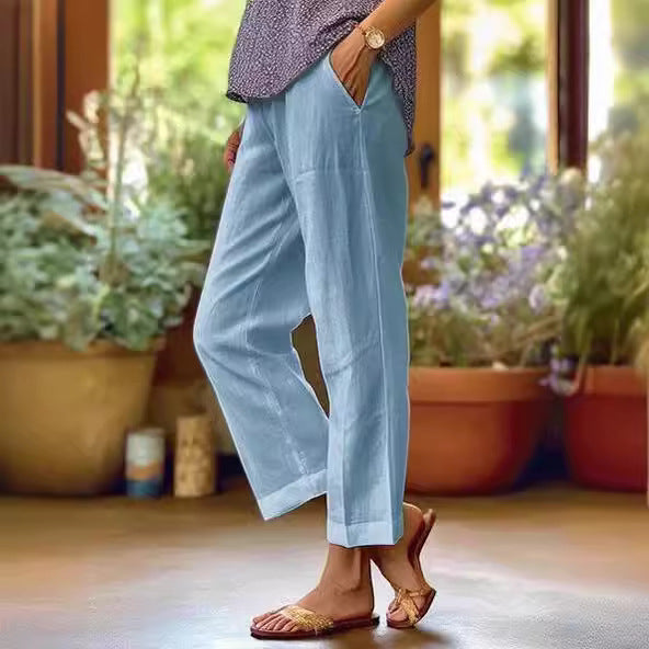 Damen nan lässige Cropped-Hose mit geradem Bein, dezenter Bügelfalte und seitlichen Eingrifftaschen Drune