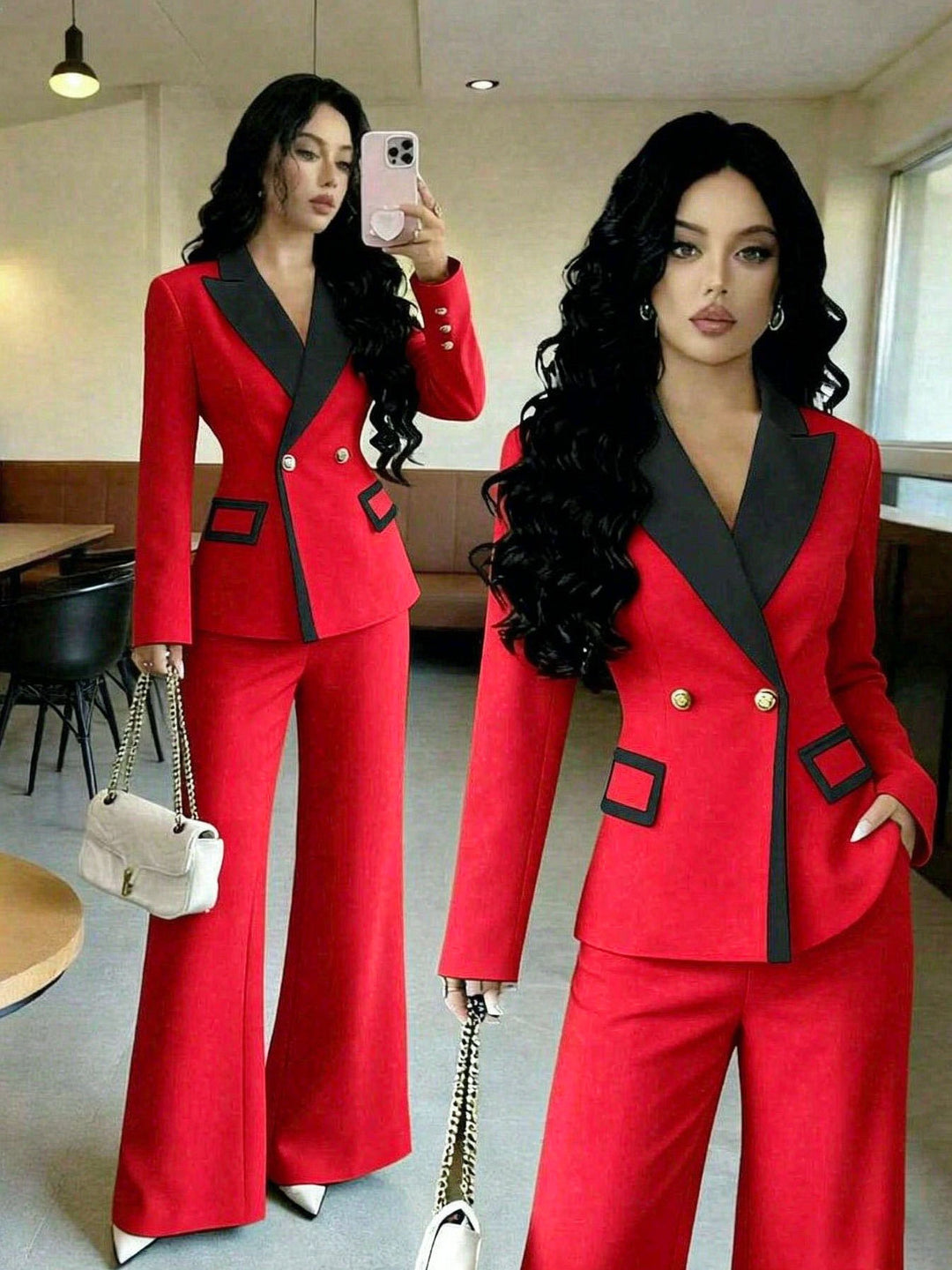 Damen Elegantes Doppelreihiges Blazer-Set Drune