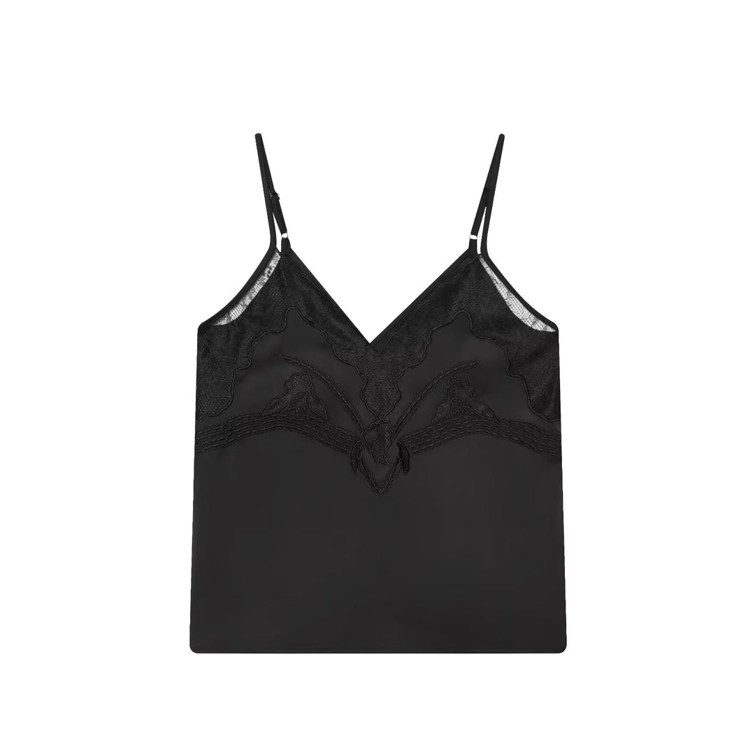 Damen Satin-Wäscheoberteil mit zarten Spitzelementen und verstellbaren Spaghettiträgern Drune