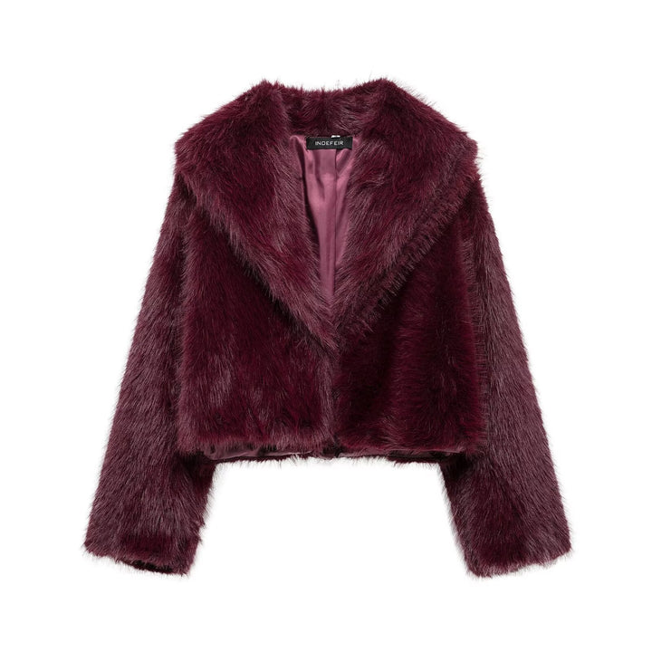 Damen 20+ Cropped Kunstfelljacke mit breitem Schalkragen und boxy Silhouette Drune