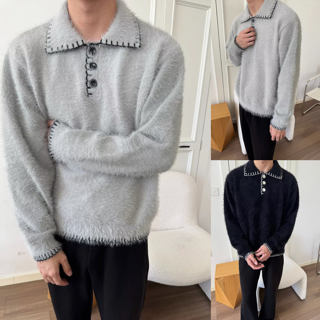 Damen Kuscheliger Grobstrickpullover mit Polokragen Drune