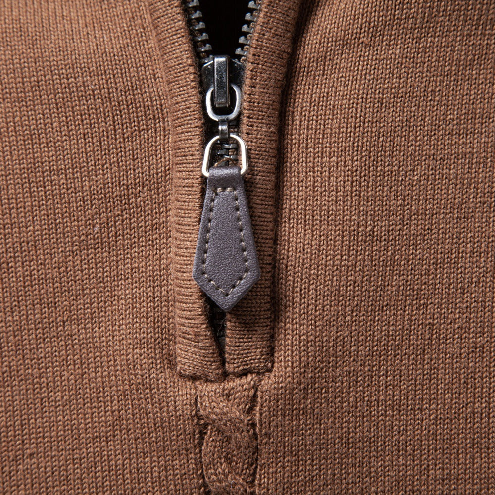 Herren Feinstrickpullover mit halbem Reißverschluss und vertikalem Zopfmuster Drune
