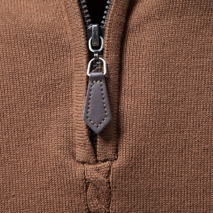 Herren Feinstrickpullover mit halbem Reißverschluss und vertikalem Zopfmuster Drune