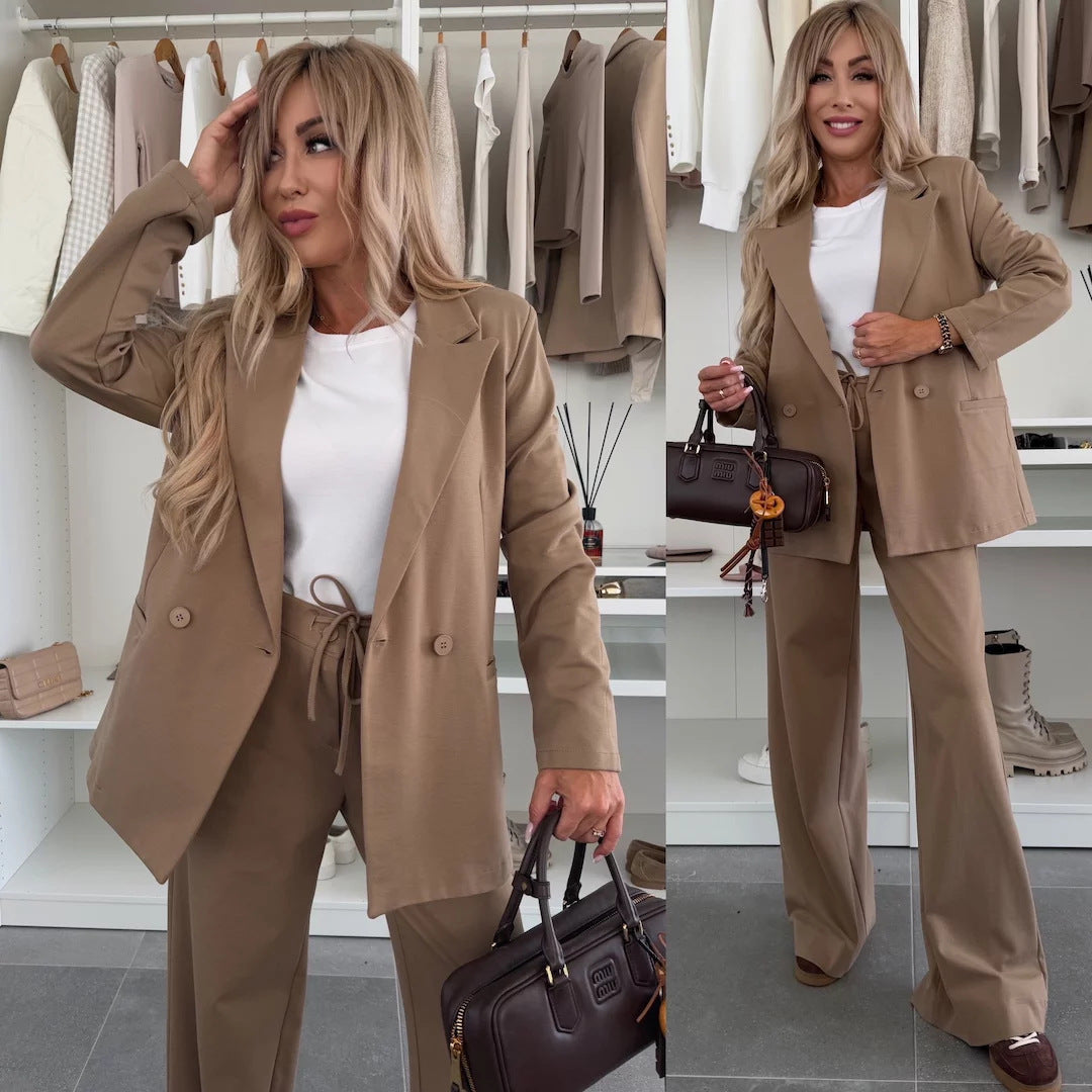 Damen elegantes und modernes Blazer-Set mit weiten Hosen Drune