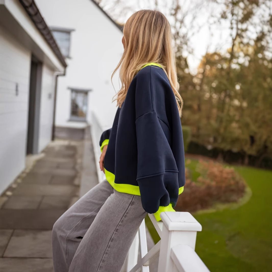 Damen lässiger Oversized-Sweater mit Kontrastdetails Drune